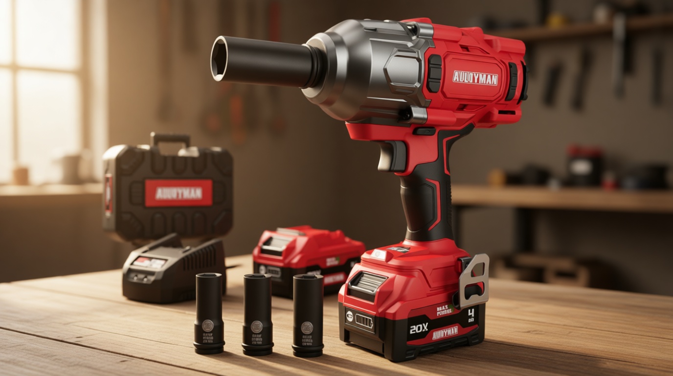 Alloyman Cordless Impact Wrench, 1475Ft-lbs (2000N.m) 1/2 High Torque Brushless Impact Gun, 20V Power Impact Driver, 4000mAh Battery,3 Sockets, Brushless Motor Variable Speeds for Car/Truck RV/Mower