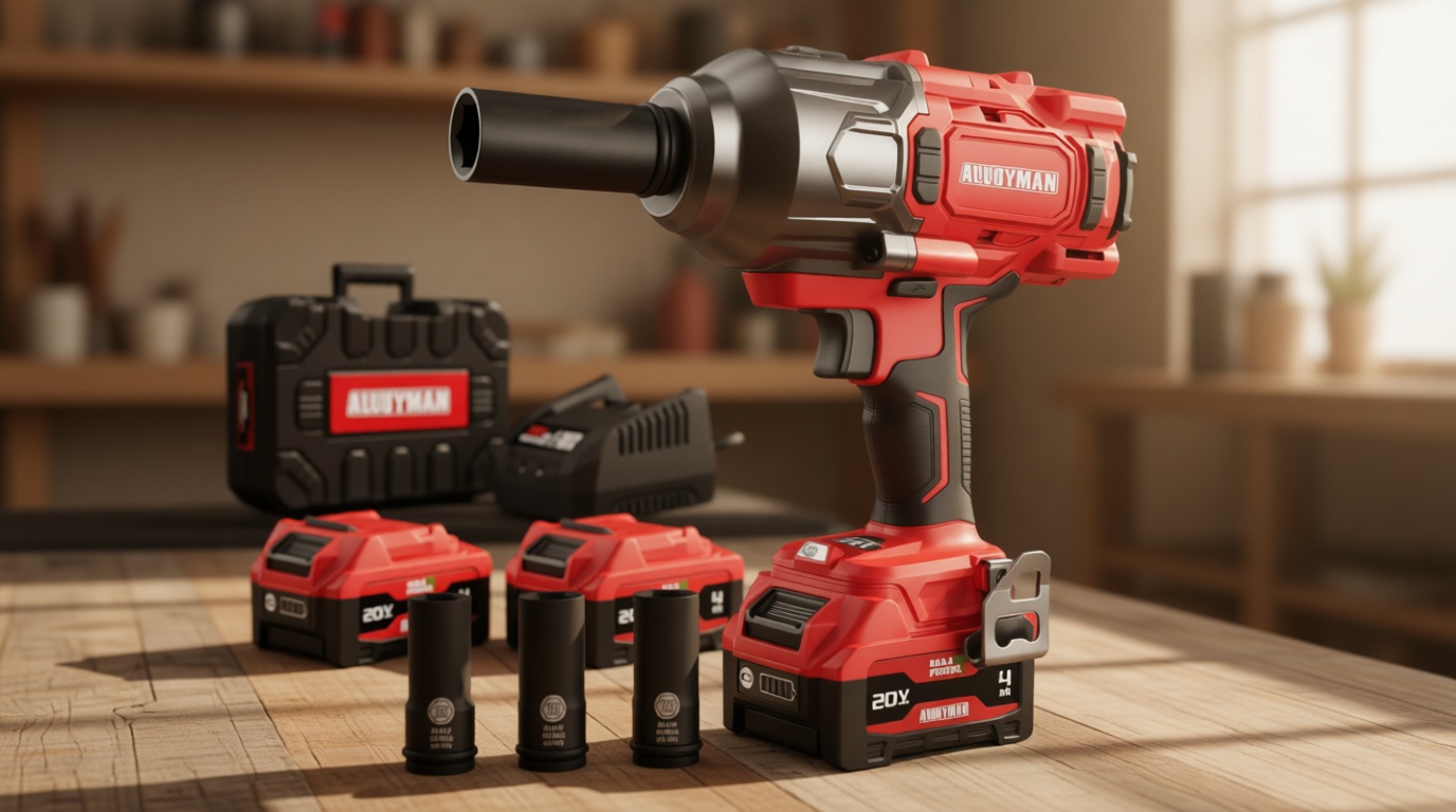 Alloyman Cordless Impact Wrench, 1475Ft-lbs (2000N.m) 1/2 High Torque Brushless Impact Gun, 20V Power Impact Driver, 2*4000mAh Battery,3 Sockets, Brushless Motor Variable Speeds for Car/Truck RV/Mower