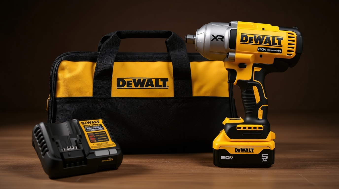 DEWALT 20V MAX Cordless Impact Wrench with Hog Ring Anvil, Brushless High Torque 1/2 Impact Gun, 4-Mode Speed, Includes Battery, Charger and Kit Bag (DCF900P1)