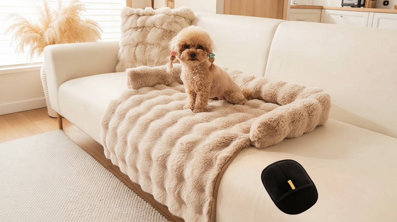 Dog Couch Bed for Dogs & Cats (29.5 x 29.5), Washable Plush Dog Bed for Couch with Bolster, Non-Slip Bottom, Furniture Protector for Sofa, Bed & Car Seat