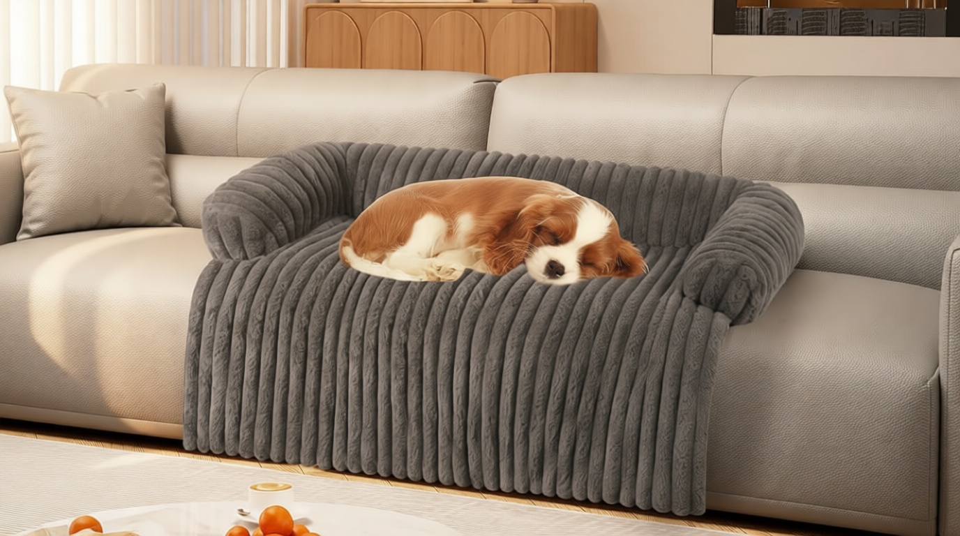 Wn's Day Luxurious Dog Couch Bed, Washable Calming Dog Couch Cover, Removable Couch Protector for Dogs, Waterproof Sofa Bed, Pet Bed Mats for Couch, Pet Couch Covers for Sofa(Grey, L)
