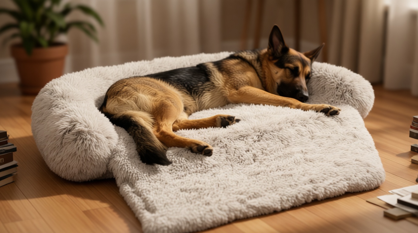 Calming Dog Bed Fluffy Plush Dog Mat for Furniture Protector with Removable Washable Cover for Large Medium Small Dogs and Cats (Large, Light Grey) Global Recycled Standard