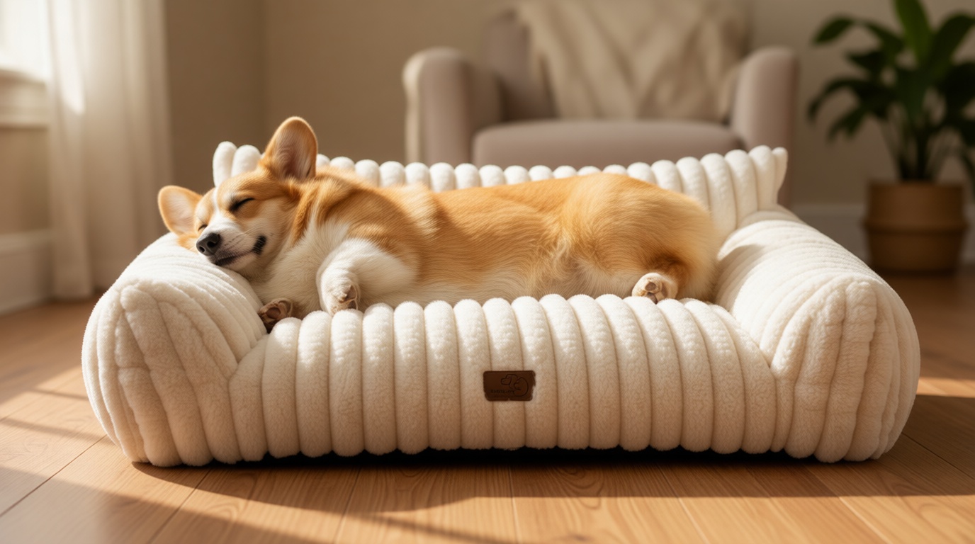 Bedsure ComfyFleece™ Cute Dog Couch for Medium Dogs - As Seen on TV on Good Day New York, Dog Couch Bed with Removable, Washable Cover, Supportive Pet Sofa, for Medium Large Dogs, 36inch, Cream OEKO-TEX STANDARD 100