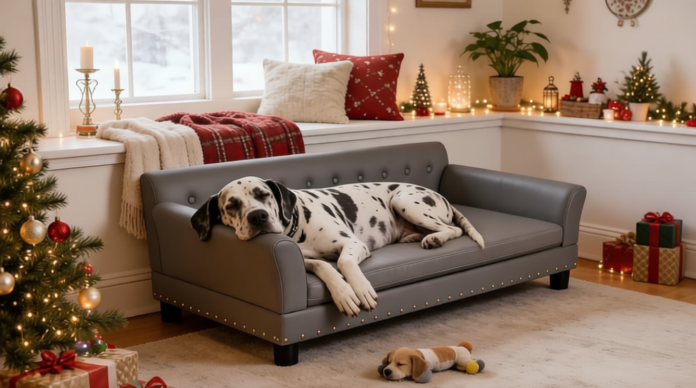 BingoPaw Large Leather Dog Sofa: Jumbo Pet Couch Made by Scratching Resistant Microfiber Leather - Indoor Elevated Dogs Chaise Bed for Doggy up to 120lbs