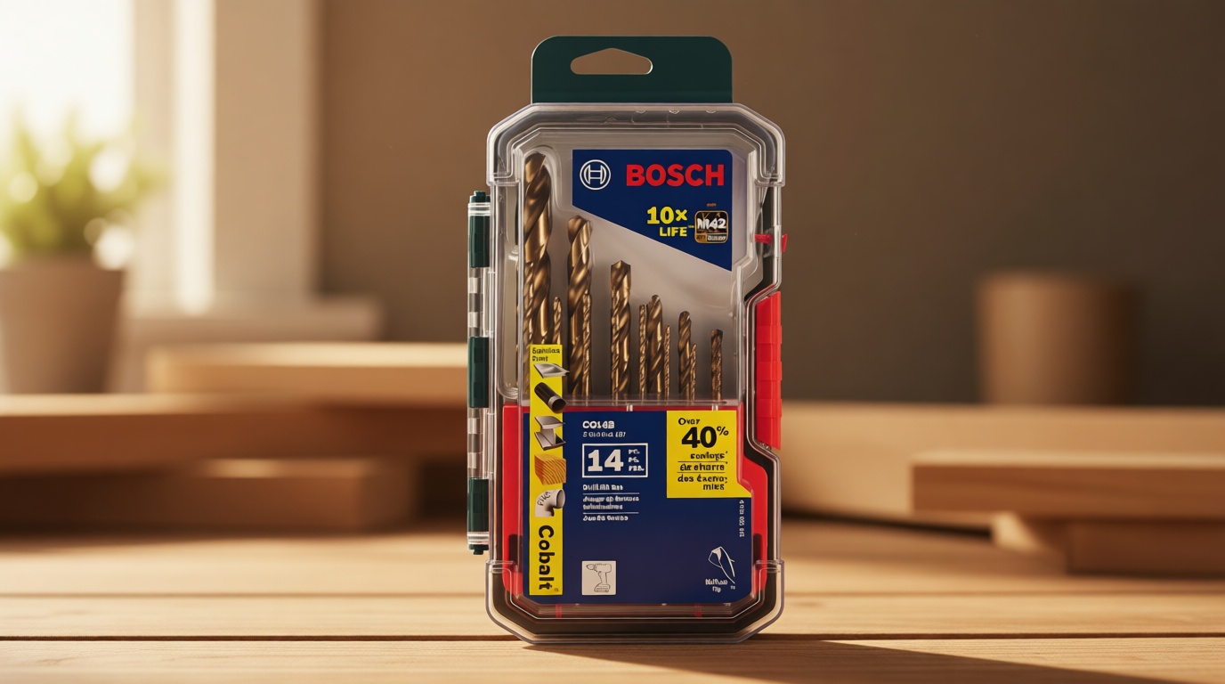 BOSCH CO14B 14-Piece Assorted Set with Included Case - Cobalt M42 Metal Drill Bits with Three-Flat Shank for Drilling Applications in Stainless Steel, Cast Iron, Titanium, and Light-Gauge Metal