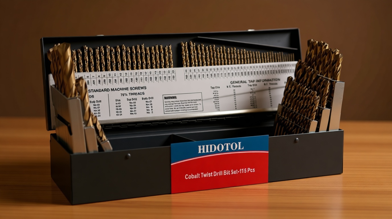 HIDOTOL 115PCS Cobalt Drill Bit Set M35 HSS for Hardened Steel Fractional 1/16"-1/2", Letter A - Z, Wire #1 - #60 with Indexed Metal Case