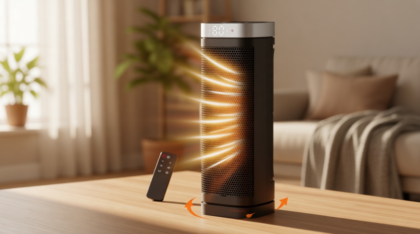 Space Heater, WINHL 17 Inches Electric Heaters for Indoor Use with Thermostat and Remote, 70°Oscillation, 12H Timer, 5 Modes, 1500W PTC Ceramic Fast Safety Heat for Office Bedroom Home ClimatePartner certified