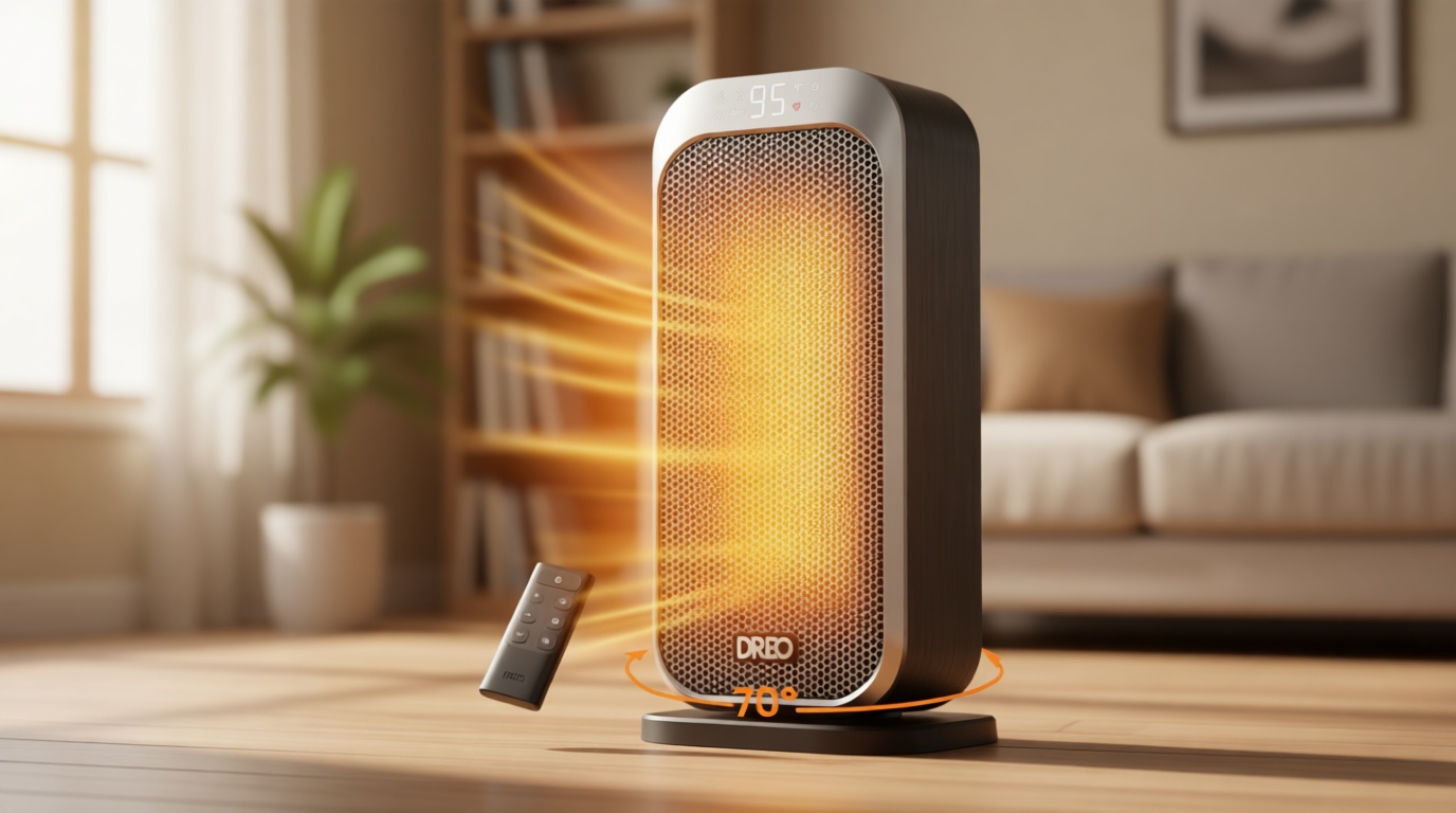 DREO Quiet Space Heater, 1500W Portable Heaters for Indoor Use with Remote, 70° Oscillation, Fast and Safety Electric PTC Ceramic for Desk Office Bedroom, 12H Timer