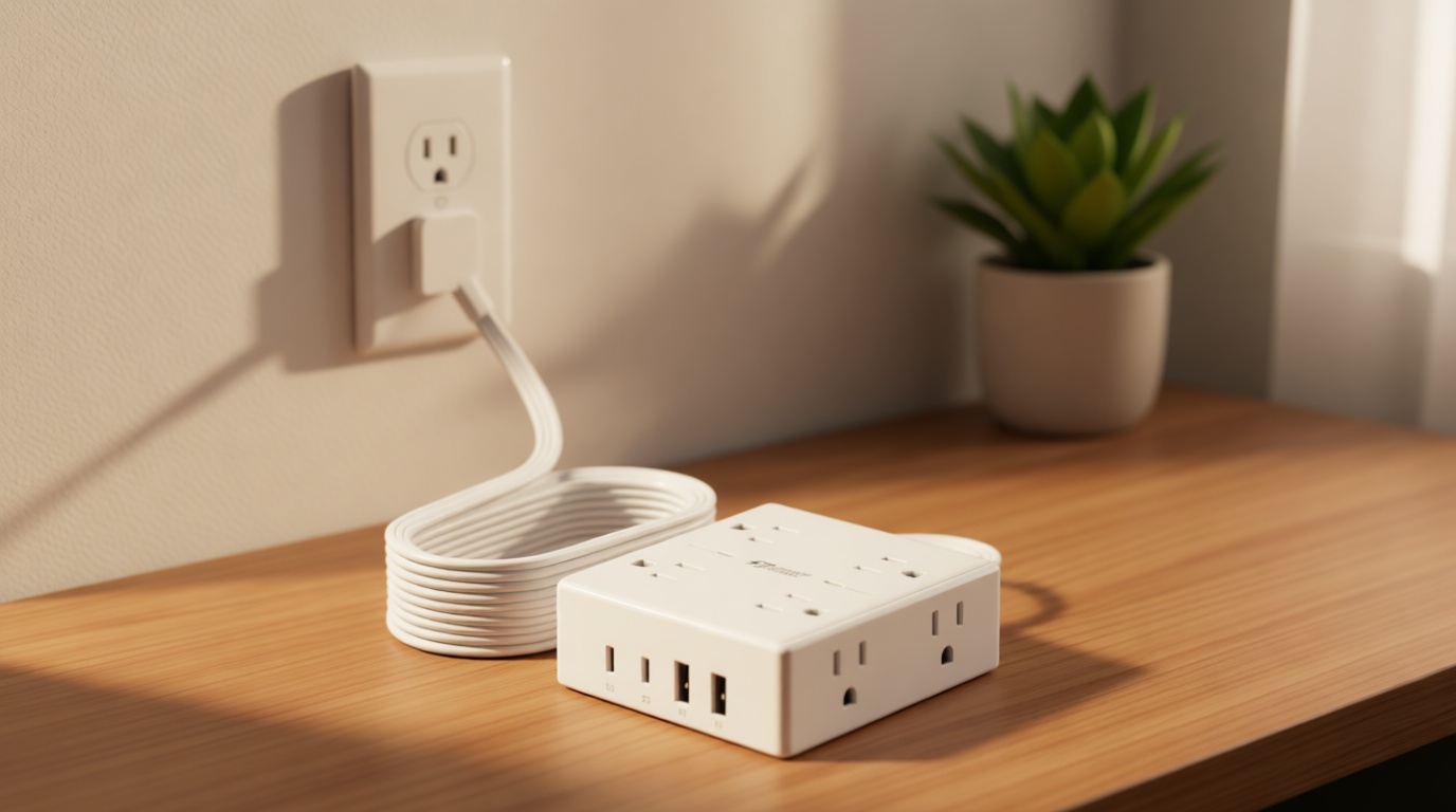 10Ft Extension Cord with Multiple Outlets, Flat Plug Surge Protector Power Strip 10 Ft Long Cord, 8 Outlets & 4 USB Ports (2 USB C), Desk Charging Station for Home Office, College Dorm Room Essentials