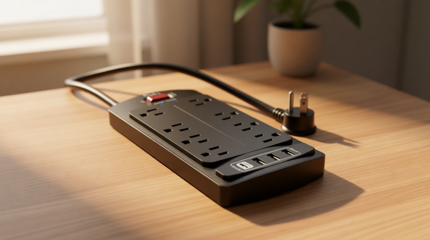 Surge Protector Power Strip - Nuetsa Flat Plug Extension Cord with 8 Outlets and 4 USB Ports, 6 Feet Power Cord (1625W/13A), 2700 Joules, ETL Listed, Black ClimatePartner certified