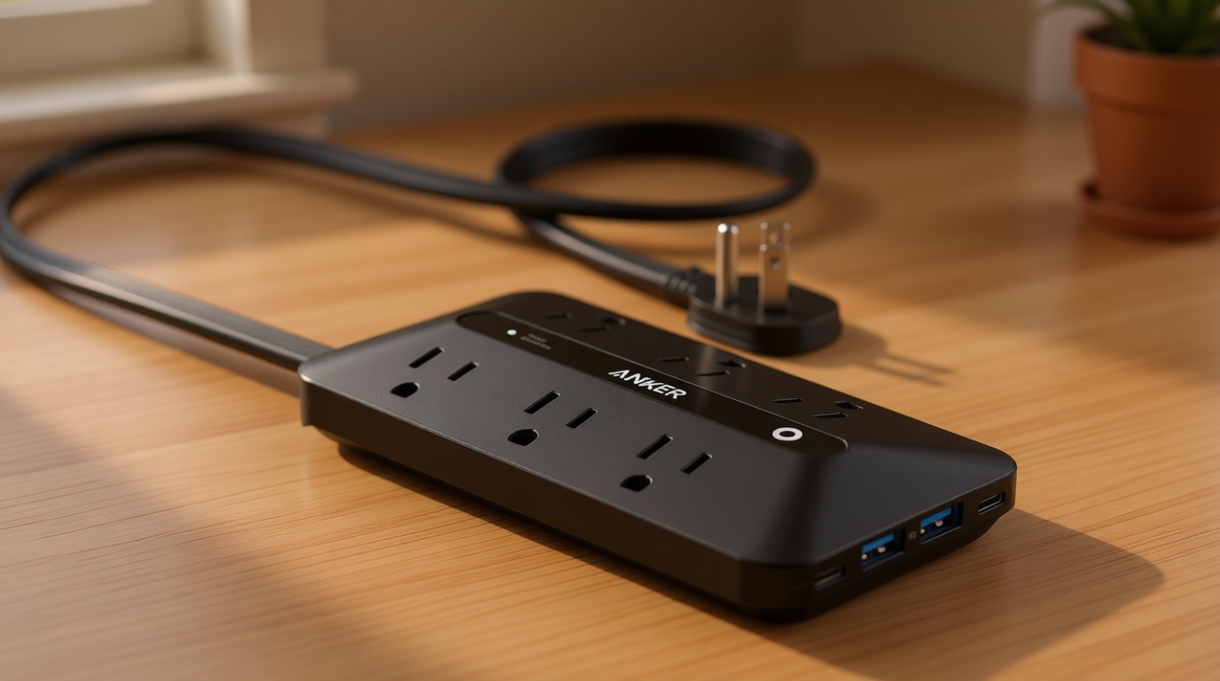 Anker Power Strip with 300J Surge Protector, Flat Plug Extension Cord with Multiple Outlets, 6 AC, 2 USB A & 2 USB C Ports for 20W, 5ft Outlet Extender, Dorm Room Essentials, Home Office ClimatePartner certified
