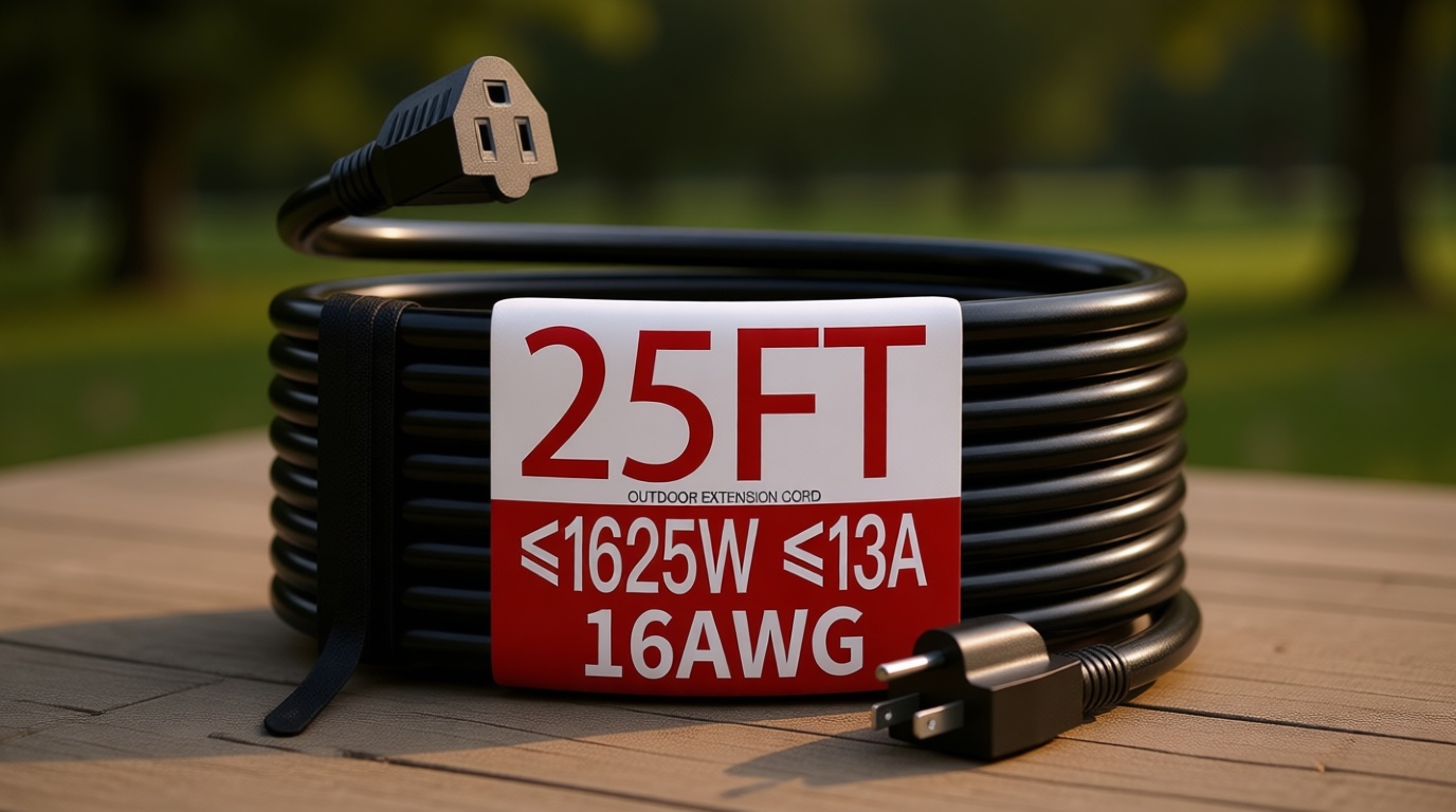 Skrizcable 16/3 25 FT Outdoor Extension Cord Waterproof, Weatherproof & Flame Retardant Black 3 Prong Power Cord Outside for Lawn & Garden, 13 Amps 1625 Watts 125 VAC 16AWG SJTW, ETL Listed