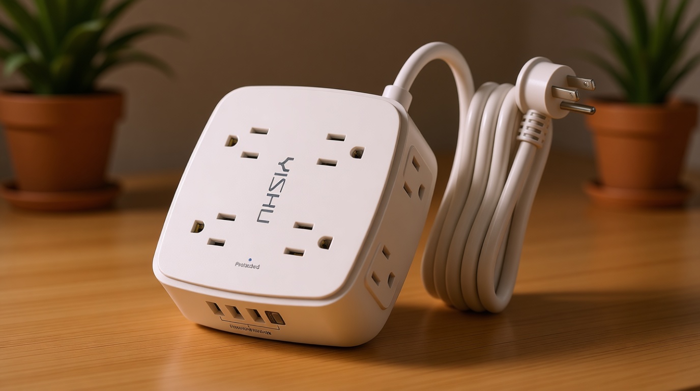 6 Ft Surge Protector Power Strip - 8 Widely Outlets with 4 USB Ports, 3 Side Outlet Extender with 6 Feet Extension Cord, Flat Plug, Wall Mount, Desk USB Charging Station, ETL,White ClimatePartner certified