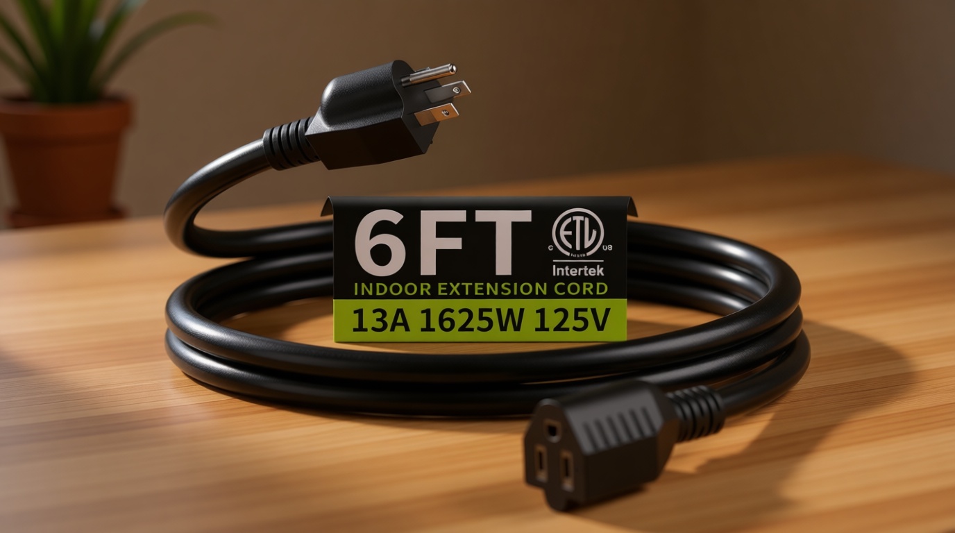 16/3 Black Extension Cord 6 FT Indoor, Short Extension Cord for Laptops, Coffee Makers, Office Home Appliances, 3 Prong Small Resistant Cable Flexible, 13A 125V 1625W ETL Listed