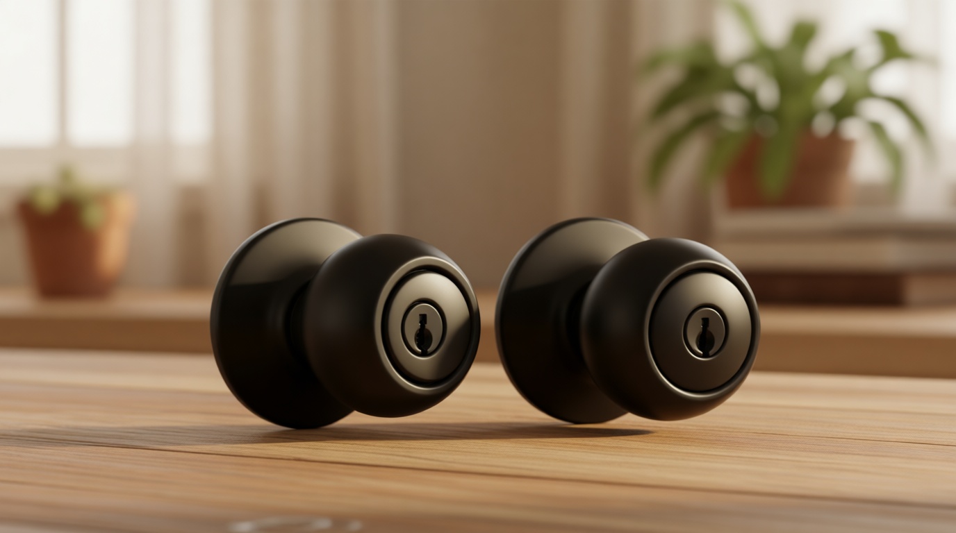 Amazon Basics Exterior Door Knob With Key Lock and Deadbolt, Keyed Alike, Coastal, Matte Black