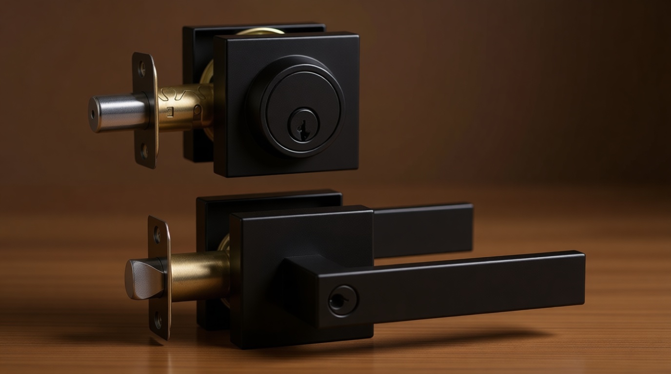 Front Door Lock Set Exterior Door Lock Set,Door Handle with Single Cylinder Deadbolt Lock,Keyed Alike Door Locks for Front Door(Matte Black,1Pack Set)