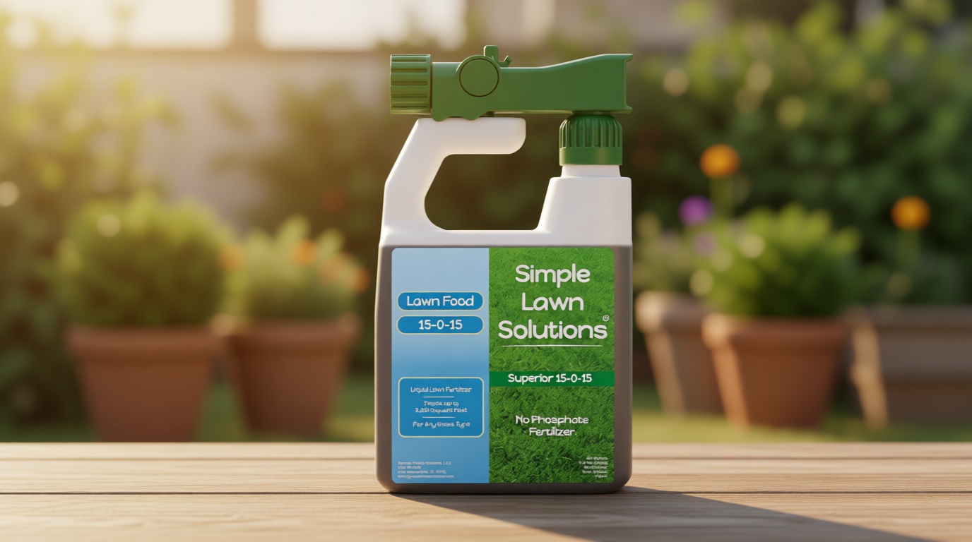 Superior 15-0-15 Liquid Lawn Fertilizer - Lawn Food for Growth & Green - Nitrogen, Potassium, Humic, Fish & Seaweed - Any Grass Type- Simple Lawn Solutions - All Season- Attached Sprayer (32 Ounce)