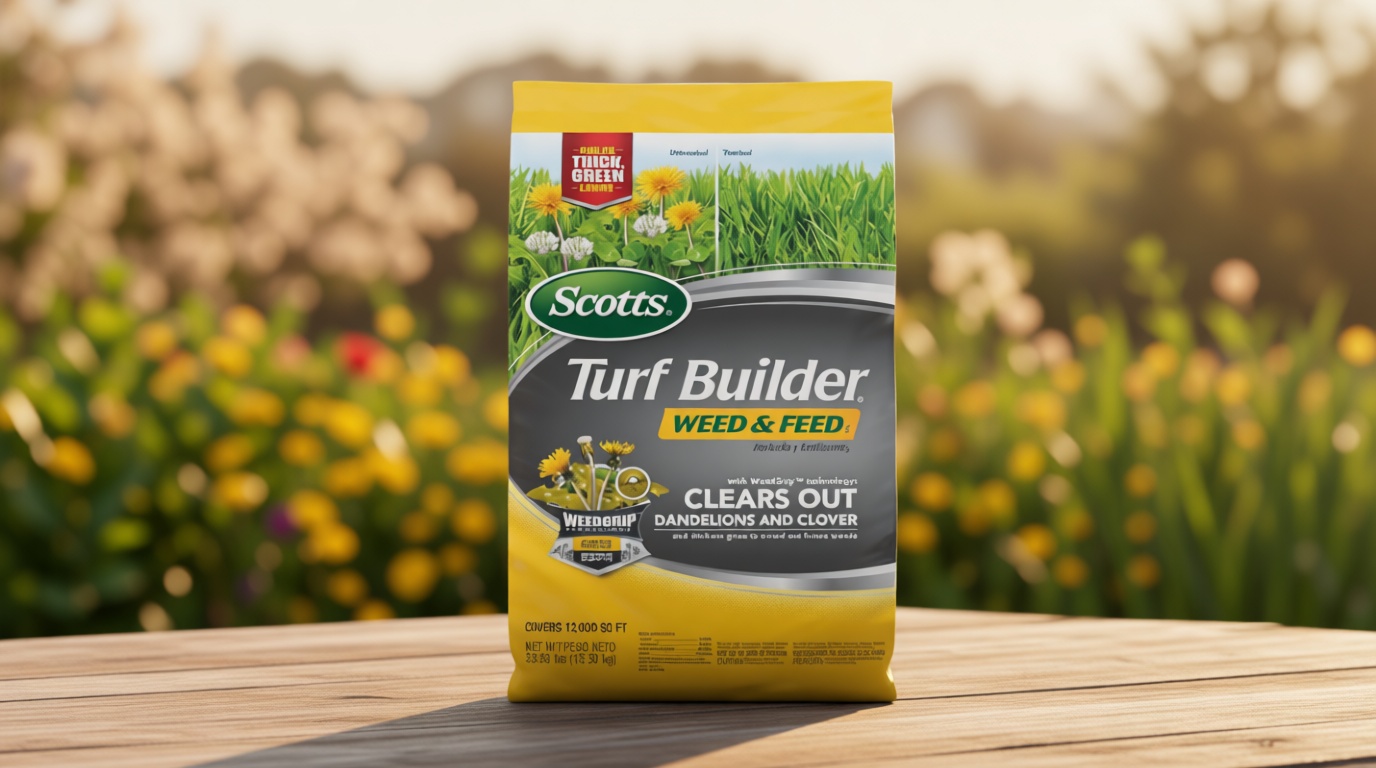 Scotts Turf Builder Weed and Feed5 - Weed Killer Plus Lawn Fertilizer, Lawn Weed Killer, Controls Dandelion and Clover, Grass Fertilizer for Up to 12,000 sq. ft., 33.95 lb.