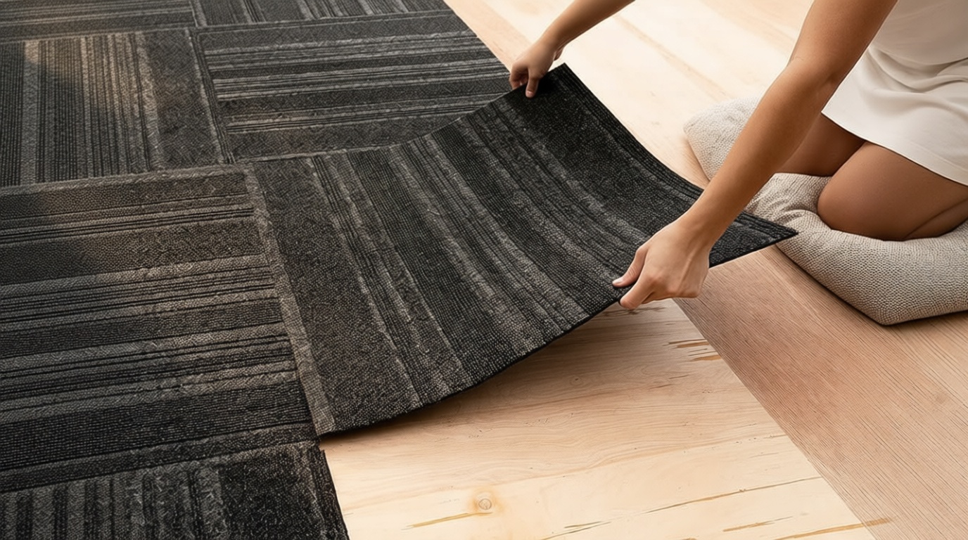 Mohawk Home 24" x 24" Indoor/Outdoor 0.25" Pile Height, Peel and Stick Carpet Tile, Black Polyester, (15 Tiles) (60 sqft/Box)
