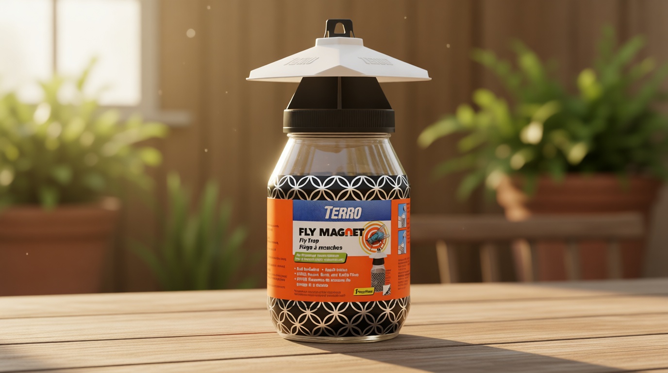 TERRO T380 Outdoor Reusable Fly Magnet Fly Trap - Poison Free Trap with Bait