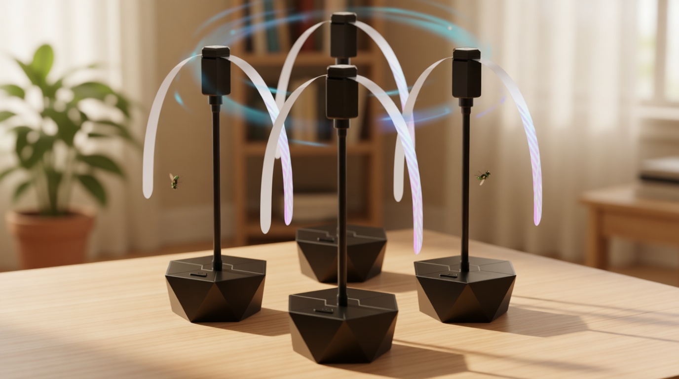 PIMAG Fly Fans for Tables, Fly Repellent Fan Outdoor Indoor Keep Flies Away, Fly Repellent Fans for Tables with Holographic Blades for Picnic, Party, Restaurant, Kitchen, and BBQ, 4 Pack Black