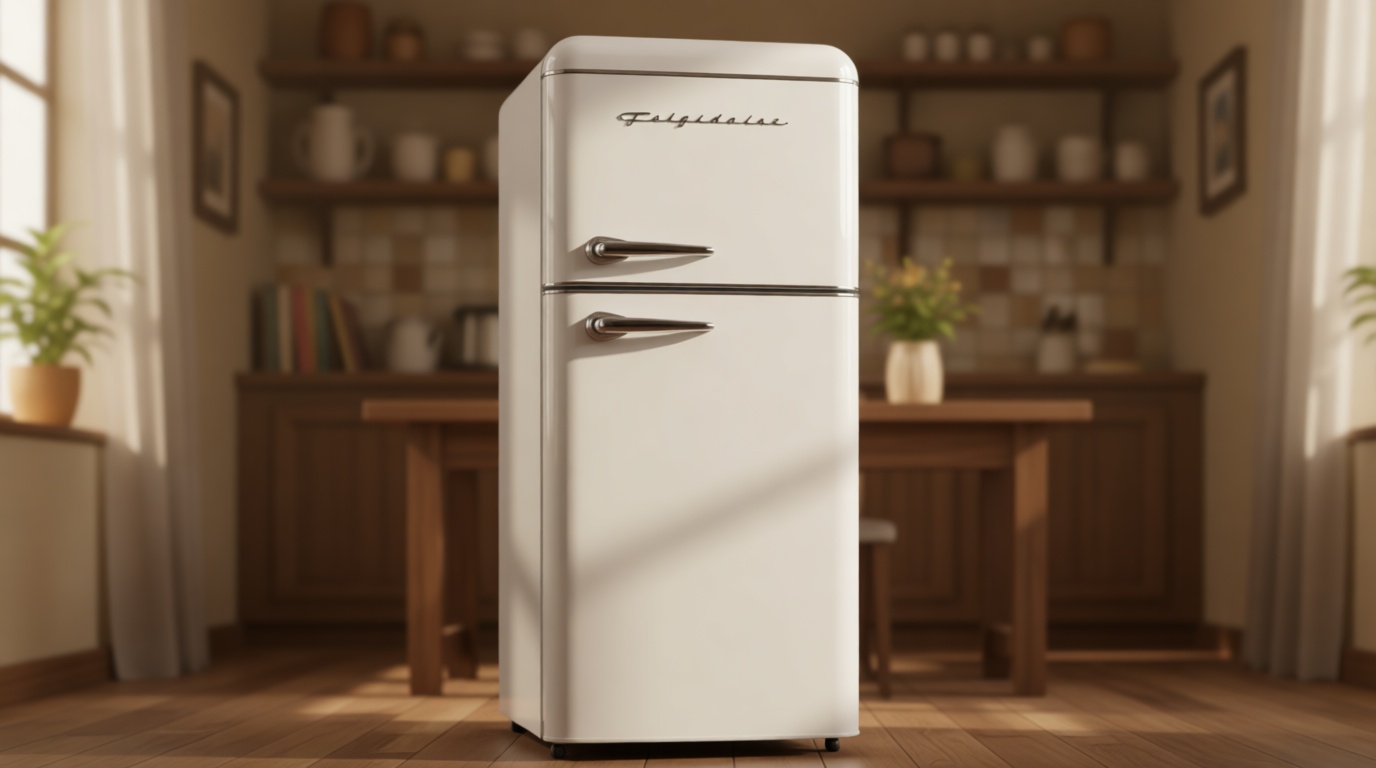 Frigidaire, 2 Door Apartment Size RETRO Refrigerator with Top Freezer, Chrome Handles, 7.5 cu ft