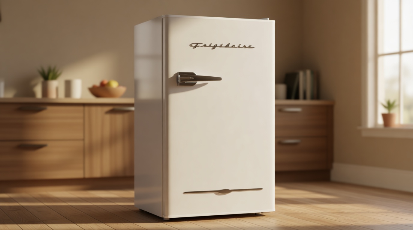 Frigidaire Retro Compact Fridge with Chiller, 3.2 cu ft Countertop Fridge with Built-In Bottle Opener, Compact Refrigerator for Office, Bedroom, Dorm Room or Cabin - 18.7"D x 19.01"W x 33.27"H (White) ENERGY STAR