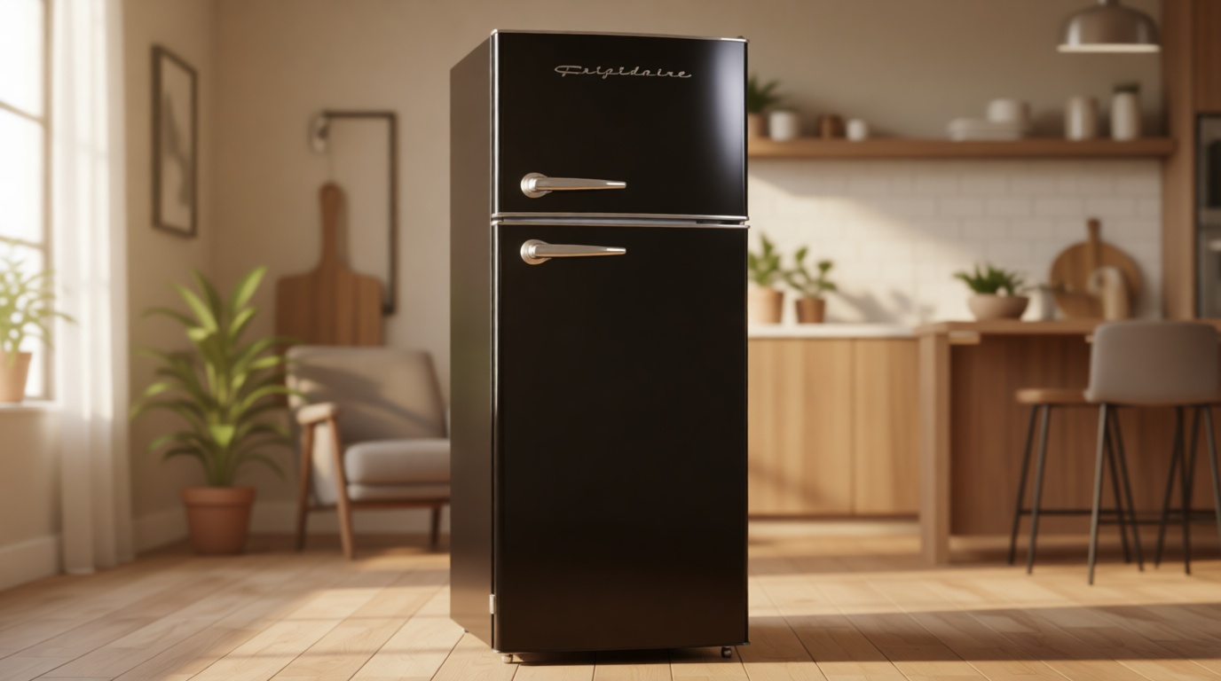 Frigidaire EFR786 Retro Apartment Size Refrigerator with Top Freezer - 2 Door Fridge with 7.5 Cu Ft of Storage Capacity, Adjustable Spill-Proof Shelves, Door & Crisper Bins, Black