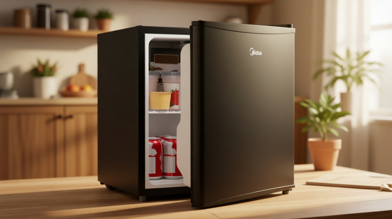 Midea WHS-65LB1 Mini Fridge, 1.6 Cu.ft Energy Star Certified Mini Refrigerator, Adjustable Thermostat, Reversible Door, Low Noise for Dorm, Office, Bedroom, Black