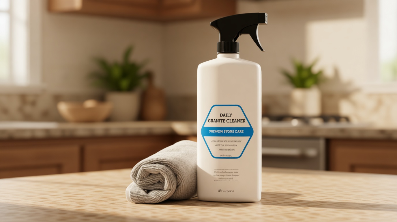 TriNova Granite Cleaner & Polish for Daily Use - Made in USA, Enhances Shine, Streak-Less - for Counter-Tops, Marble, Stone, Bathroom Tile Kitchen, & Islands - 18 fl oz