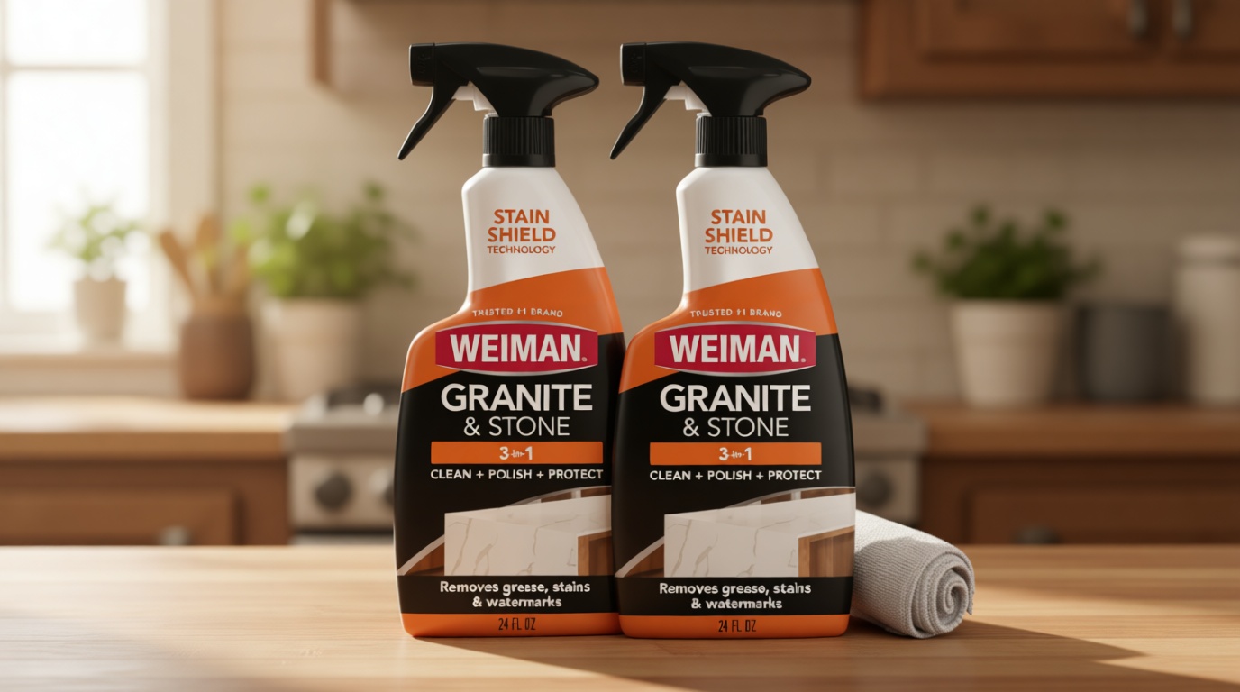 Weiman Granite and Stone Cleaner 3-in-1, Removes Grease, Stains & Watermarks, Streak-Free Formula with Stain Shield Technology, Safe on Marble, Quartz, Tile, Granite, Quartzite & Slate