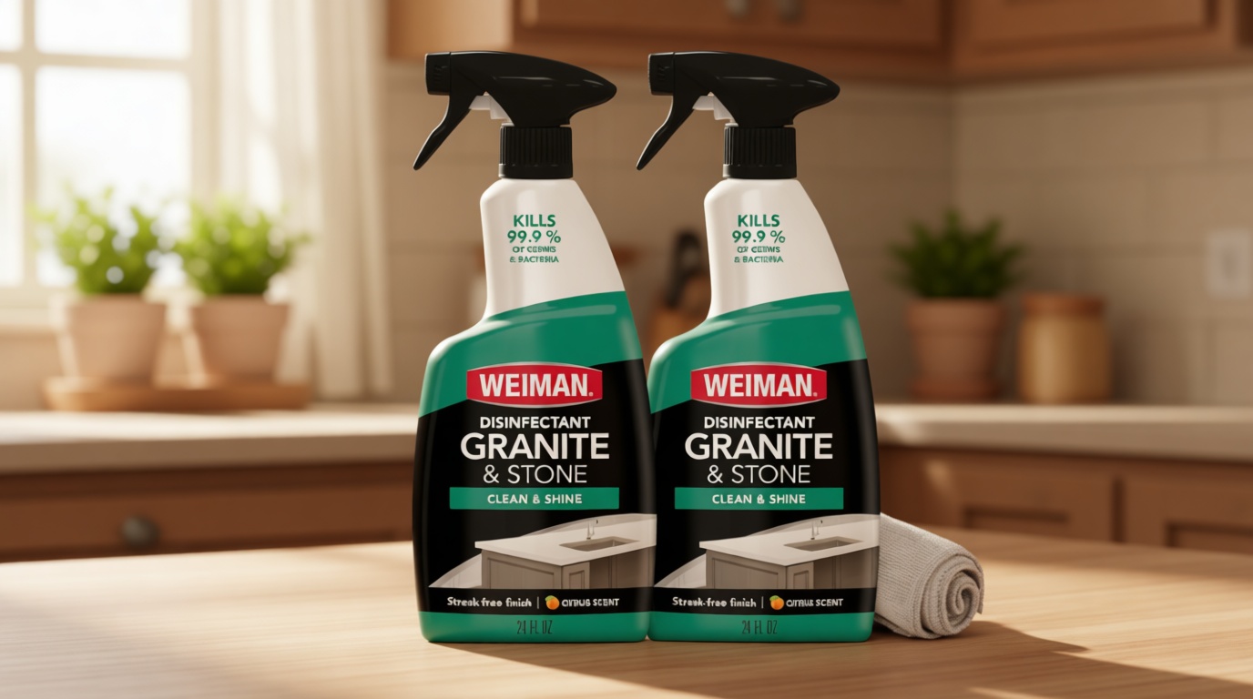 Weiman Disinfectant Granite Daily Clean & Shine (2 Pack with Polishing Cloth) Safely Clean Disinfect and Shine Granite Marble Soapstone Quartz Quartzite Slate Limestone Corian Laminate Tile Countertop
