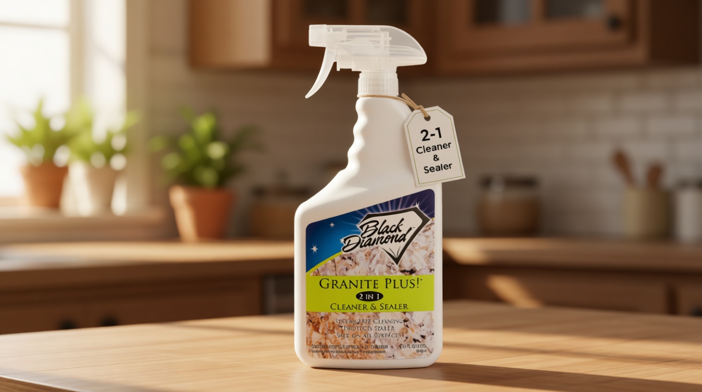 Black Diamond Stoneworks Granite Plus 2-in-1 Cleaner & Sealer, pH Neutral, Streak-Free Stone Cleaner for Granite, Marble, Quartz, Travertine & Limestone Countertops, Ready to Use, 32 Fl Oz