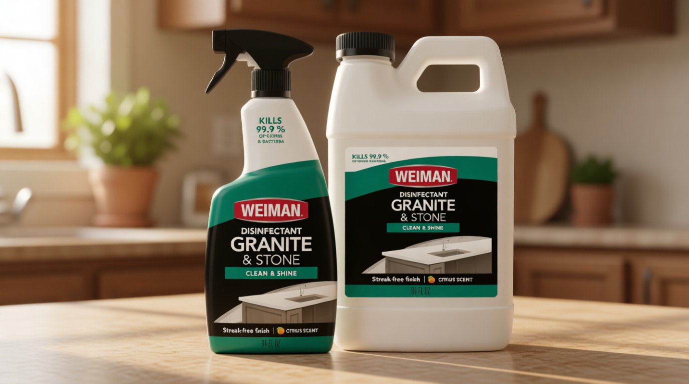 Weiman Disinfecting Granite Cleaner & Polish Value Pack - (1) 24 oz Spray Bottle, (1) 64 oz Refill