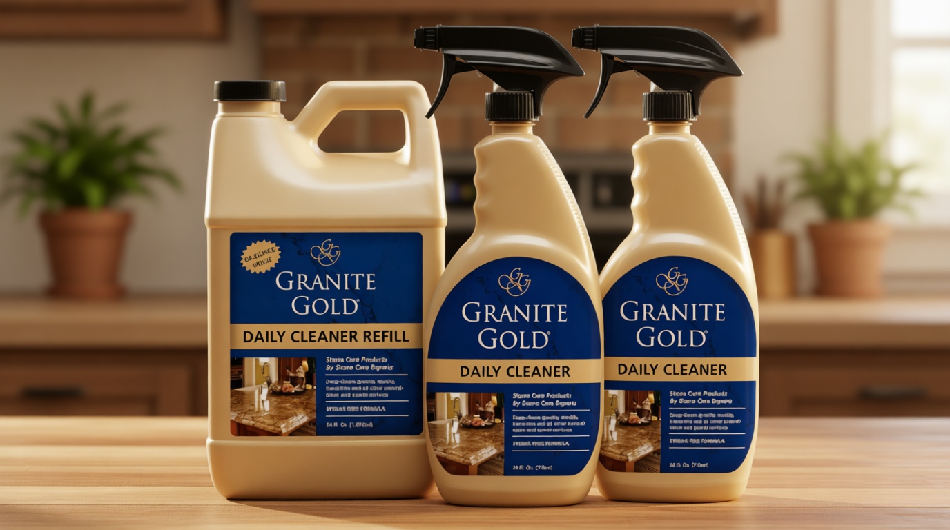 Granite Gold Daily Cleaner Spray Streak-Free Cleaning for Granite, Marble, Travertine, Quartz, Natural Stone Countertops, and Floors, 1 x 64 Fl. Oz. & 2 x 24 Fl. Oz., 3-Pack