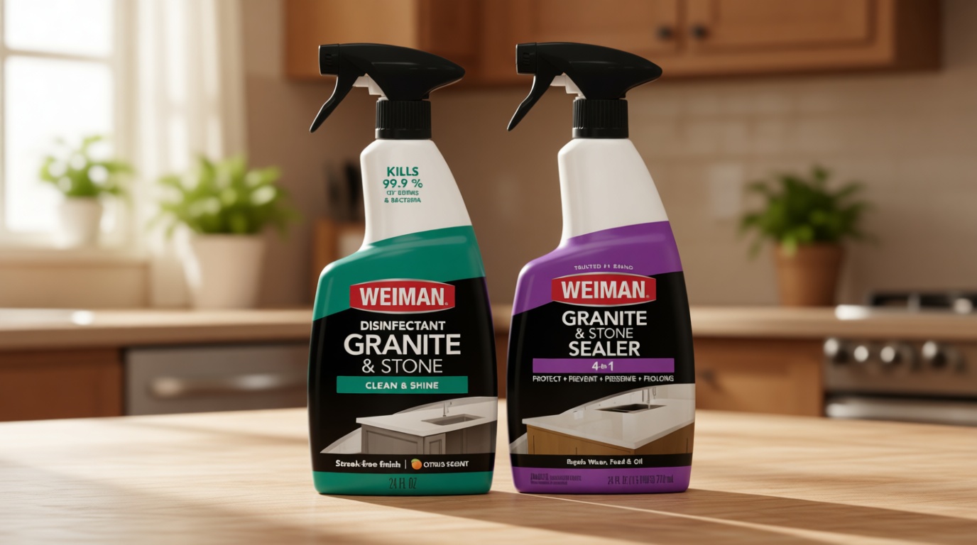 Weiman Disinfecting Granite & Stone Daily Cleaner and Sealer Kit - For Granite, Marble, Quartz, Quartzite, Slate - 24 oz Daily Kitchen Countertop Cleaner, 24 oz Granite & Stone Sealer
