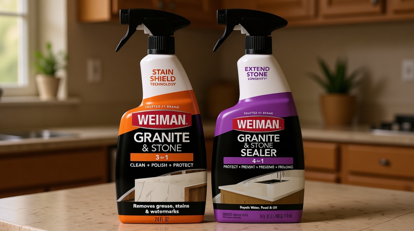 Weiman Stone & Granite Countertop Cleaner and Sealer Kit – Clean, Polish & Protect Natural Stone & Granite Sealer – Streak-Free – Safe for Granite, Marble & Quartz – 2 Pack (24 oz Each)