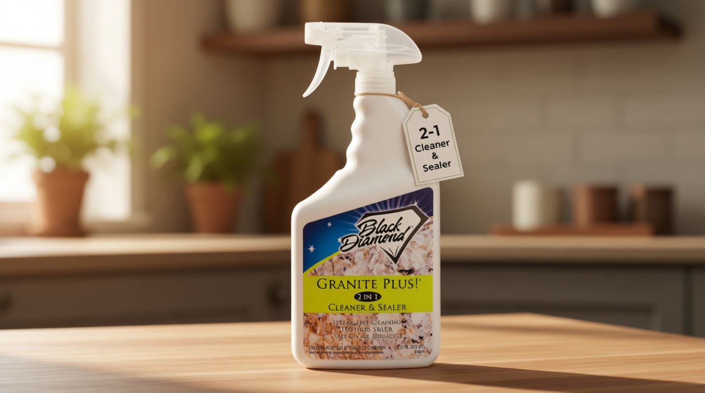 Black Diamond Stoneworks Granite Plus 2-in-1 Cleaner & Sealer, pH Neutral, Streak-Free Stone Cleaner for Granite, Marble, Quartz, Travertine & Limestone Countertops, Ready to Use, 32 Fl Oz
