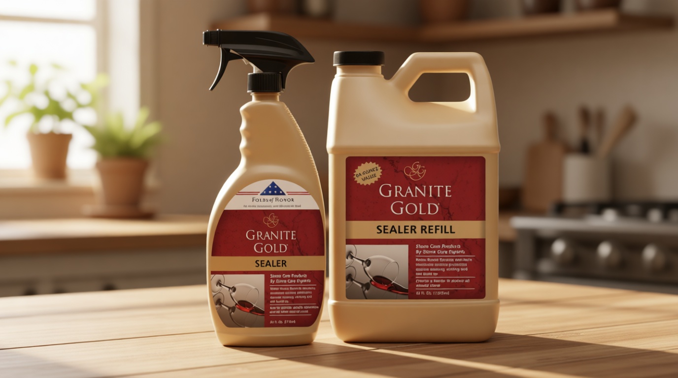 Granite Gold Granite Sealer Combo Pack, Water-Based Sealer Spray and Refill for Granite, Marble, Travertine, Natural Stone Countertops, 24 oz + 64 oz