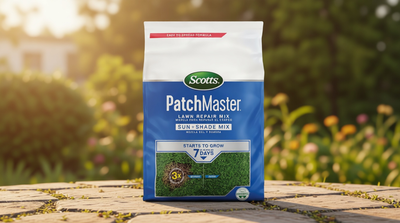 Scotts PatchMaster Lawn Repair Mix Sun + Shade Mix - Combination Grass Seed, Grass Fertilizer, and Mulch, Lawn Patch Repair, Covers Up to 140 sq. ft., 4.75 lb.