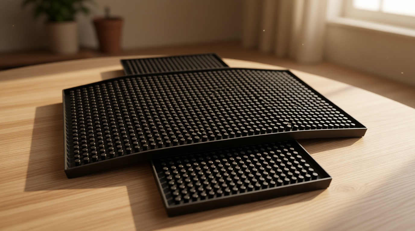 XieNie Bar Mat, 6" x 12" Black Small Coffee Mat for Home Bar Kitchen Countertop, Non-Slip Rubber Service Spill Mat for Cocktail Bartender Accessories, PVC Counter Top Cup Glasses Drying Mats, 2Pac