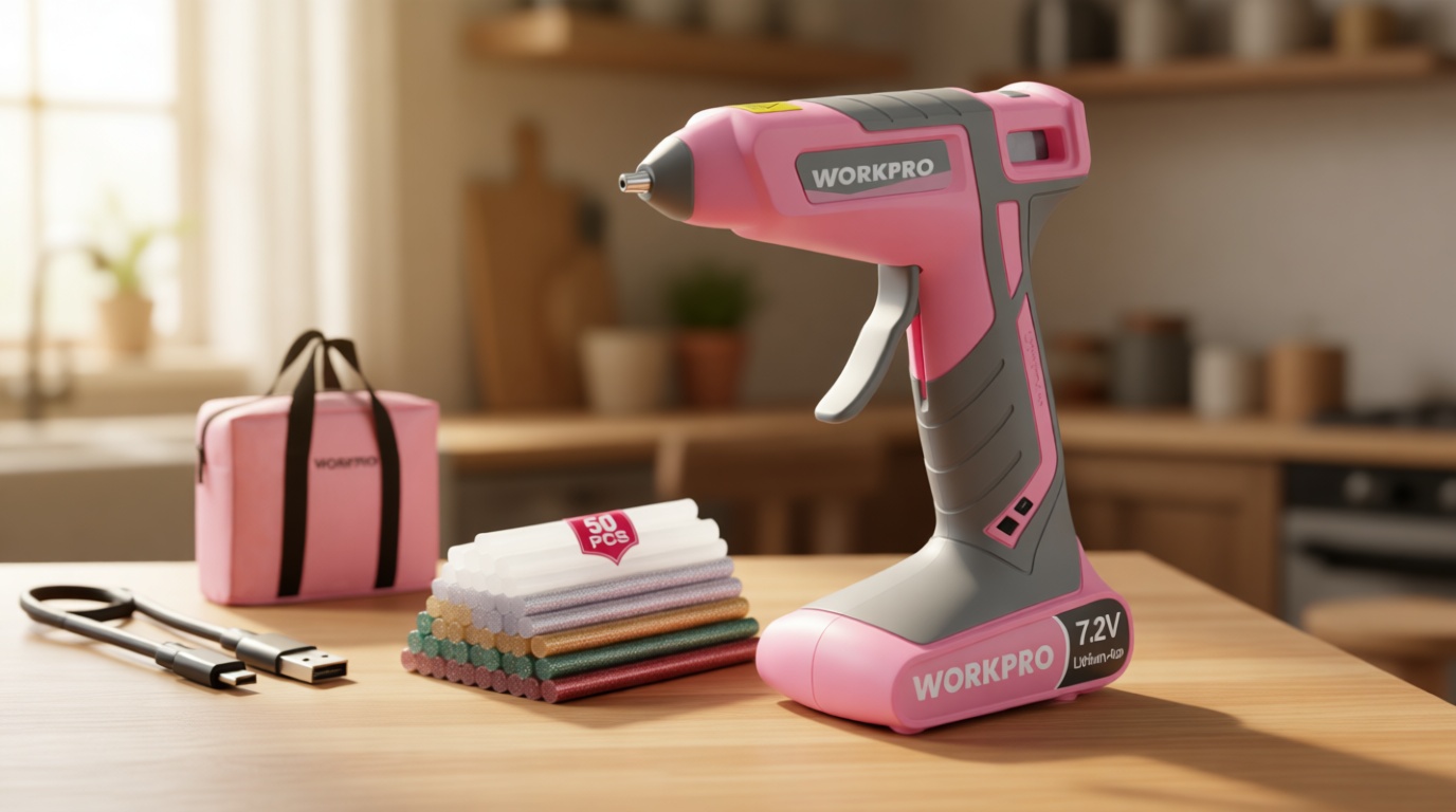 WORKPRO Cordless Hot Glue Gun, 30s Fast Preheating, 7.2V Dual-Temp Glue Gun Kit with 50pcs Glue Gun Sticks, Storage Bag, USB-C Charging Cord, 2600mAh Battery for DIY and Crafting