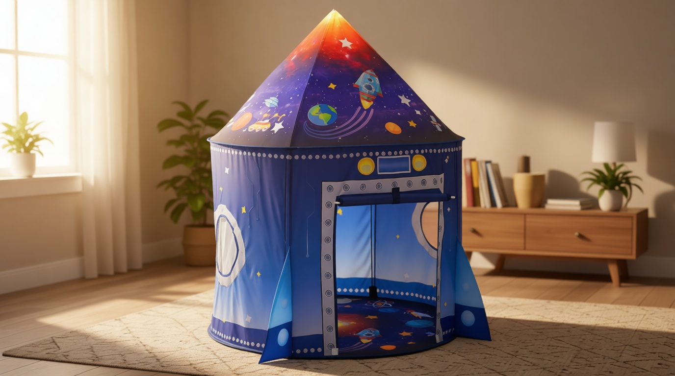 WillingHeart Play Tent for Kids Pretend Playhouse Indoor Outdoor Games Party Children Pop Up Foldable Tent Birthday Toy for Boys Girls Toddler Baby Playroom Gift, Rocket Ship Spaceship Space Themed