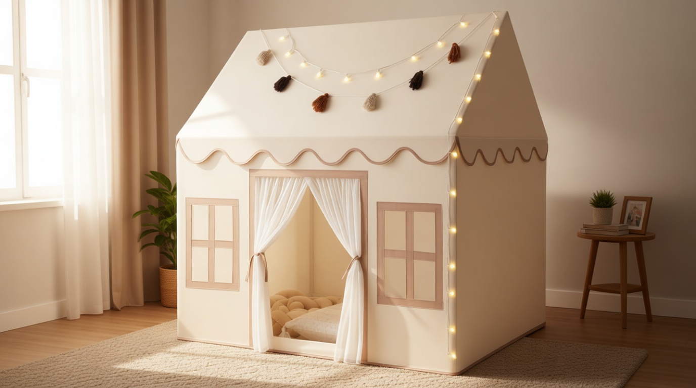 Kids Play Tent Indoor: with Mat, Tassel Garland, Star Lights - Girl Tent Indoor Playhouse for Kids Toys for Boy Girl Birthday Gift