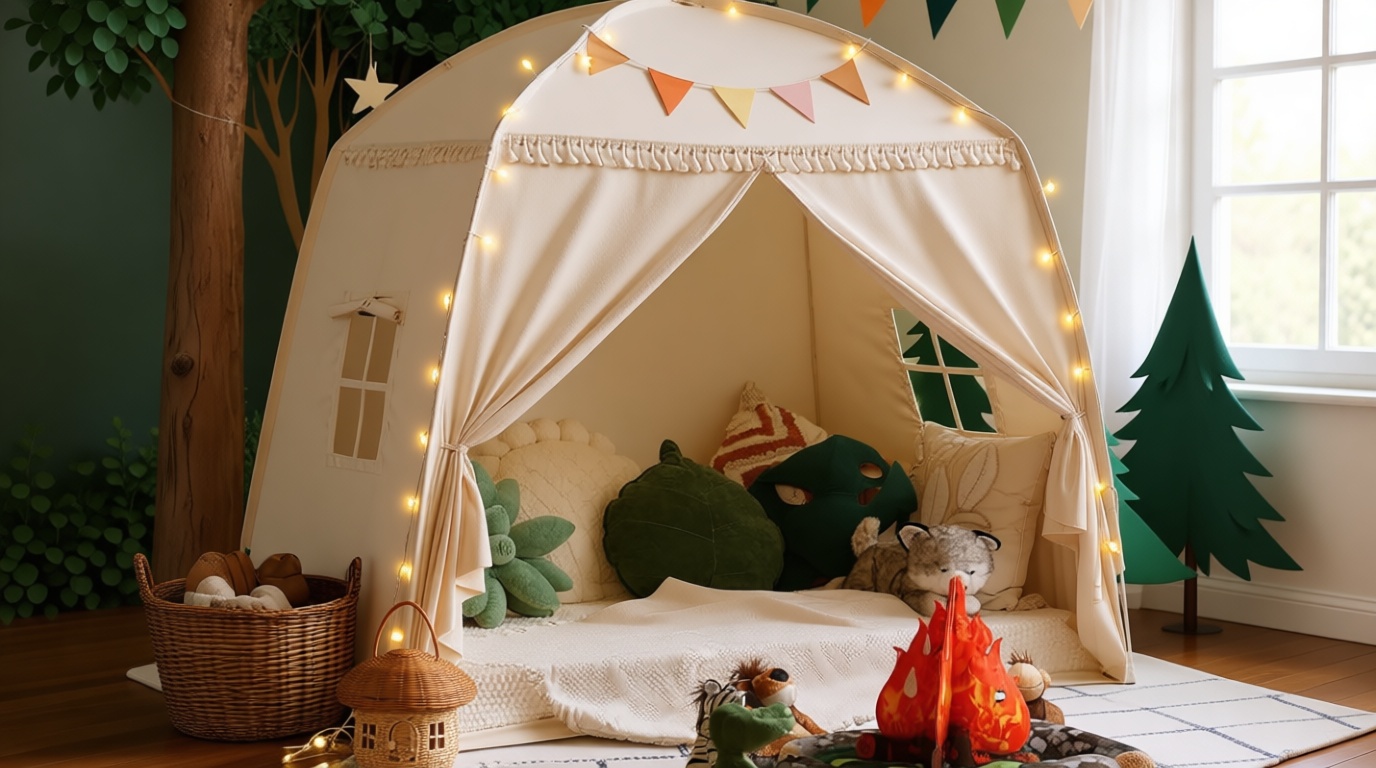 Sumbababy Large Teepee Tent for Kids: with Star Lights & Flags - Tent for Kids Indoor Kids Teepee for Boys & Girls - Playhouse Inside Canopy Bed for Playroom Gift Toys (Cream) Global Recycled Standard