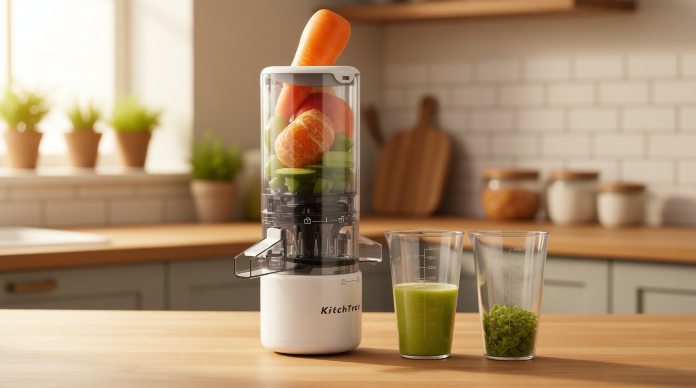 KITCHTREE Masticating Juicer Attachment for KitchenAid Stand Mixer, 4.2" Large Feed Chute Fit Whole Vegetables & Fruits, Slow Cold Press Juicing, Includes 2 * 28oz capacity cups