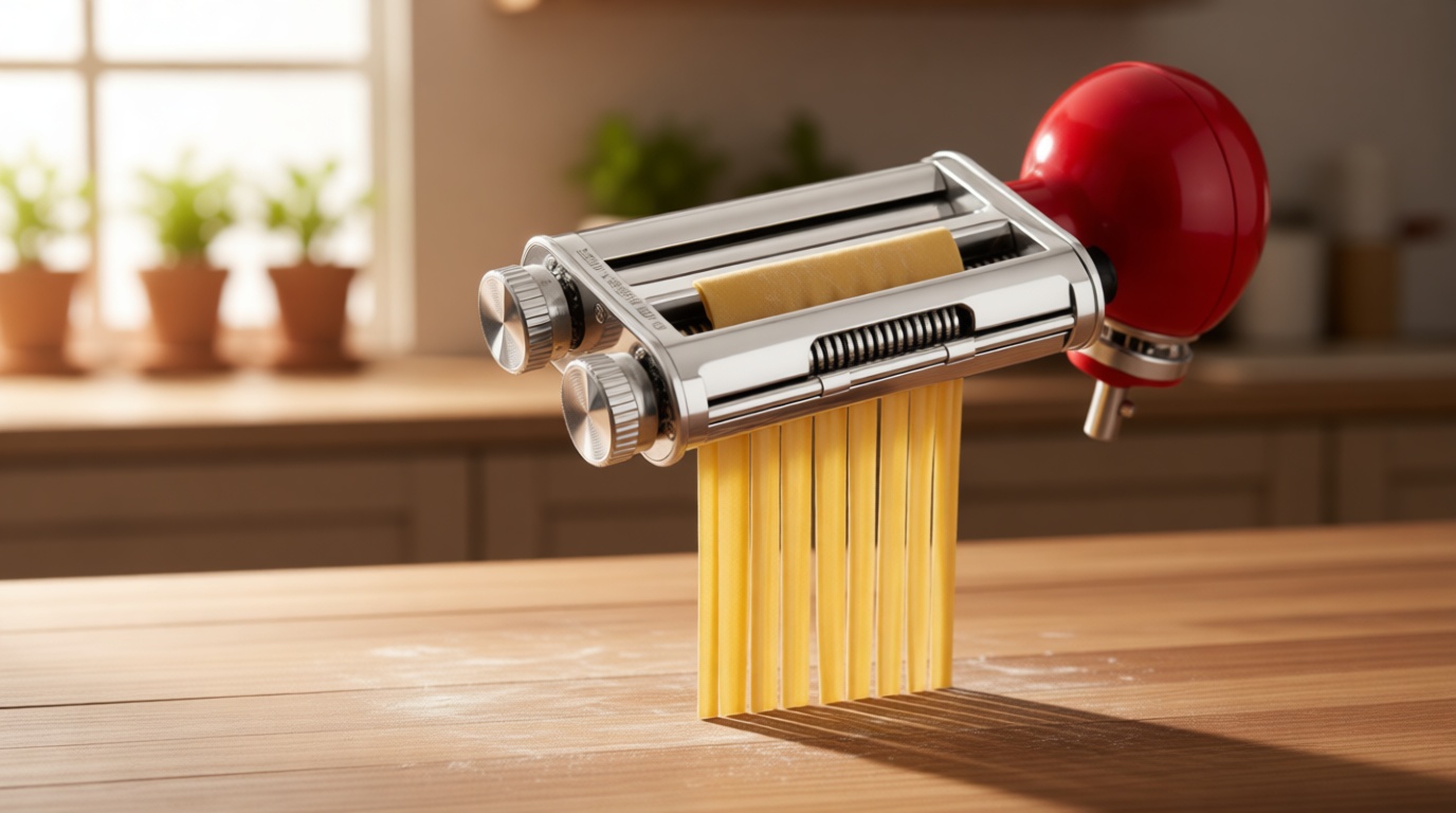 Pasta Maker Attachment for KitchenAid Stand Mixers, 3-in-1 Stainless Steel Pasta Roller & Cutter Set with Spaghetti and Fettuccine Blades, Includes 1 Metal Knob Screw Replacement