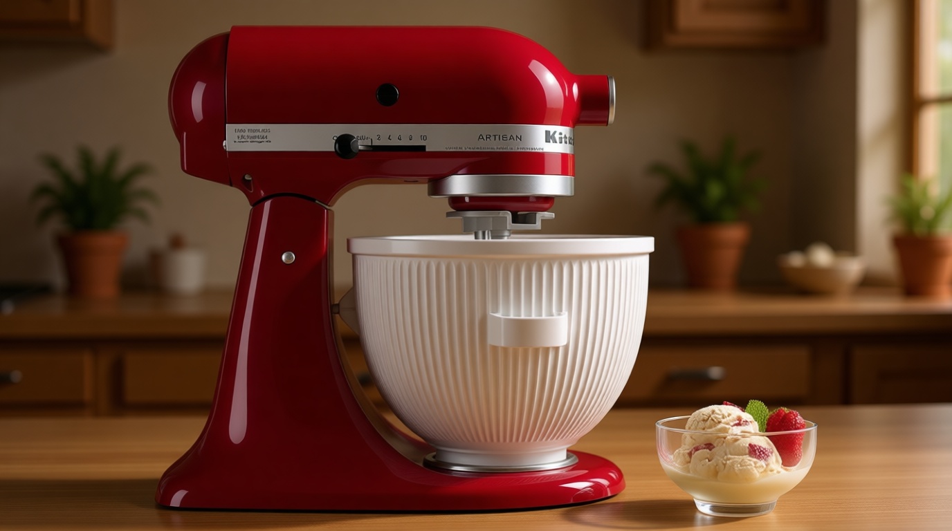 KitchenAid Ice Cream Maker Attachment for Stand Mixer, 2 Quart, KSMICM, White