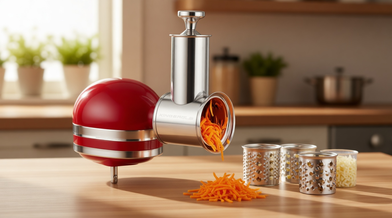 Large Stainless Steel Slicer Shredder Attachment for KitchenAid Mixers,Dishwasher Safe Vegetable Cheese Grater Accessories with 4 Cutting Blades by KINGEAGLE