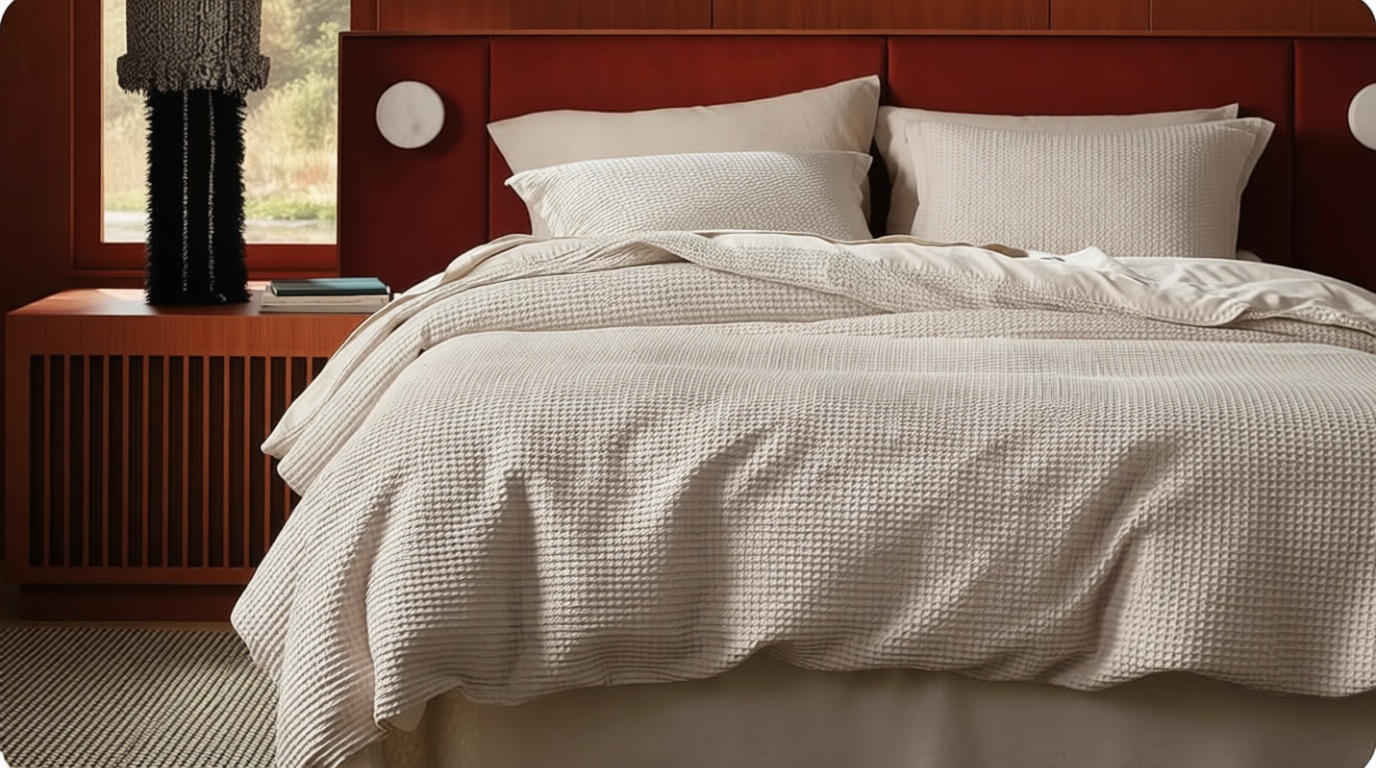 Bedsure Cotton Duvet Cover Queen - 100% Cotton Waffle Weave Linen Color Duvet Cover Queen Size, PureWoven Breathable Bedding Set for All Season, 3 Pieces, 90"x90" OEKO-TEX STANDARD 100
